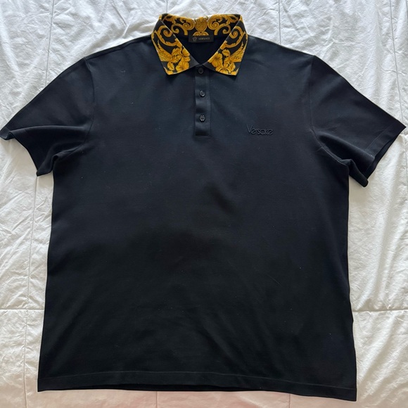 VERSACE Men's Baroque Logo Polo-Black - Size XL (Fits Large)